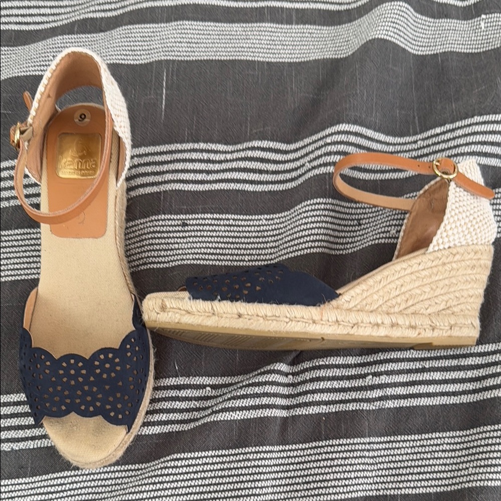 Kanna Blue and Tan Espadrilles with Jute Soles
